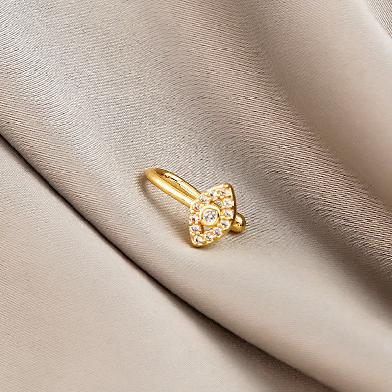 Minimalist Geometric U-Shaped Nose Clip Brass 18K Gold Plated Cubic Zirconia Adjustable Charm Bar
