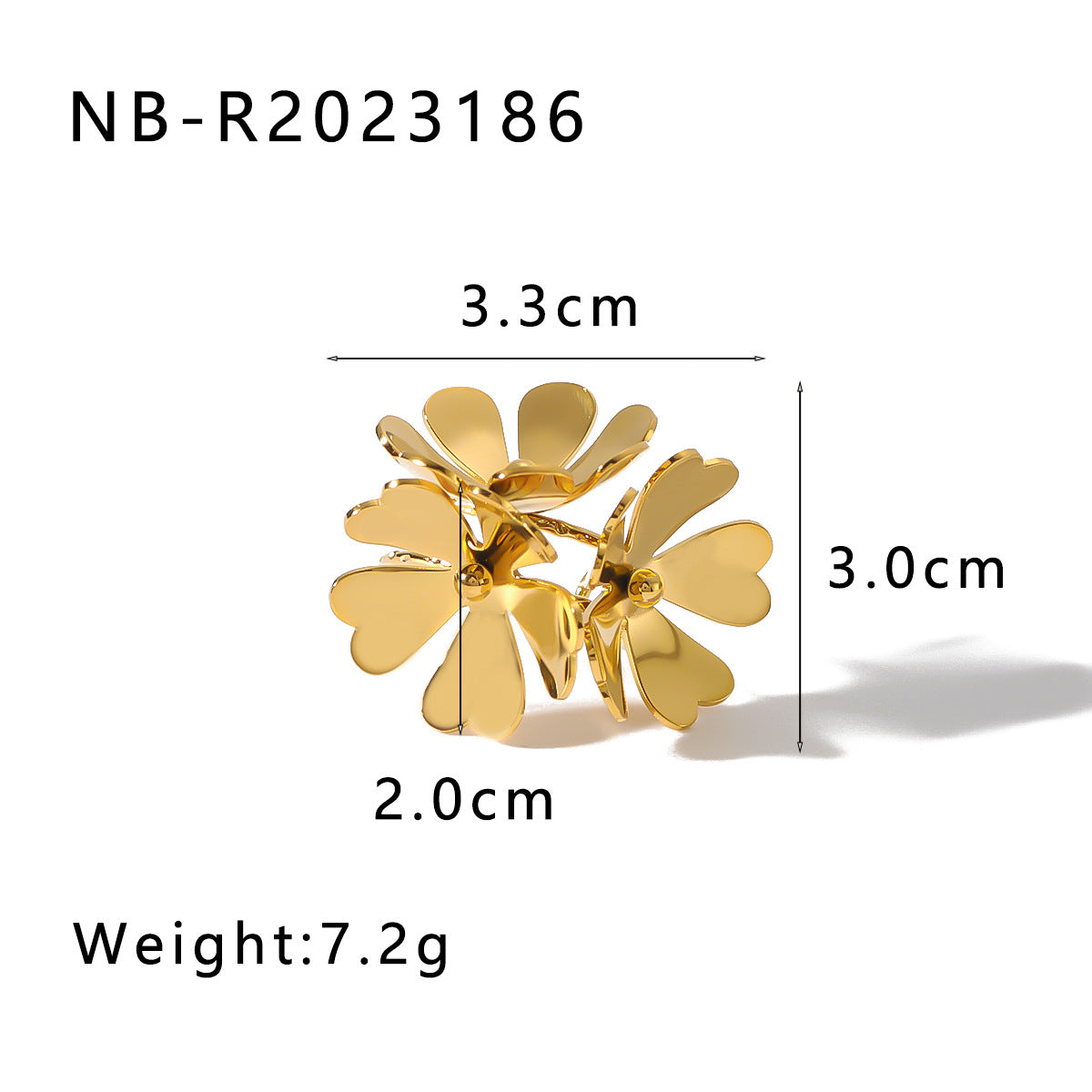Set di anelli e orecchini aperti a fiori geometrici in acciaio inossidabile con placcatura in oro 18 carati da donna