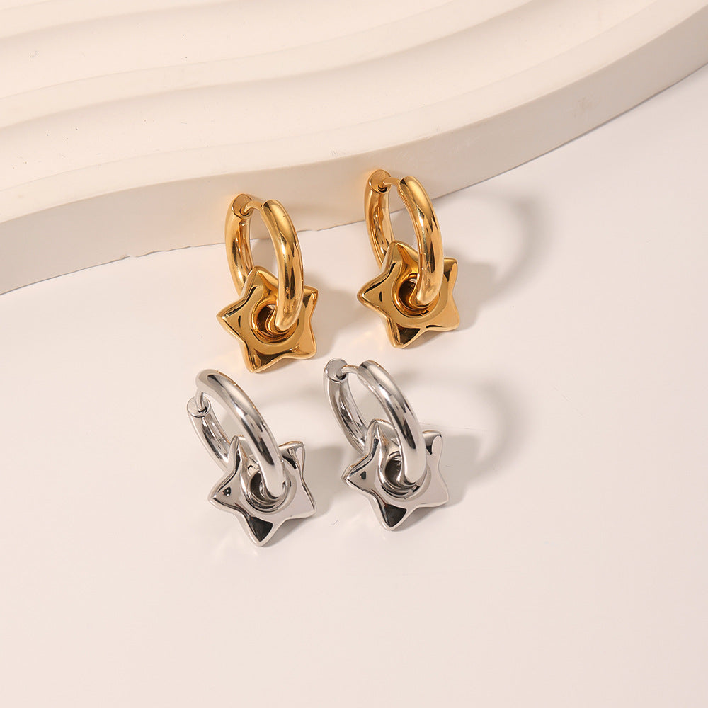 Orecchini a Stella Geometrici Vintage in Acciaio Inossidabile con Placcatura in Oro 18K da Donna