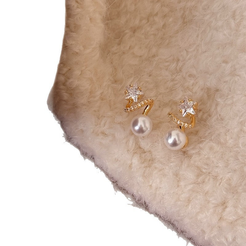 Elegantes pendientes de perlas geométricas en forma de estrella con incrustaciones de circonitas para mujer, uso diario, oficina, joyería de lujo chic