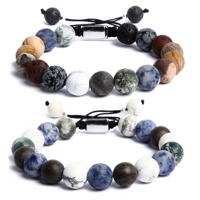 Unisex Geometric Round Gemstone Beaded Bracelet Solar System Planet Design Handmade Jewelry