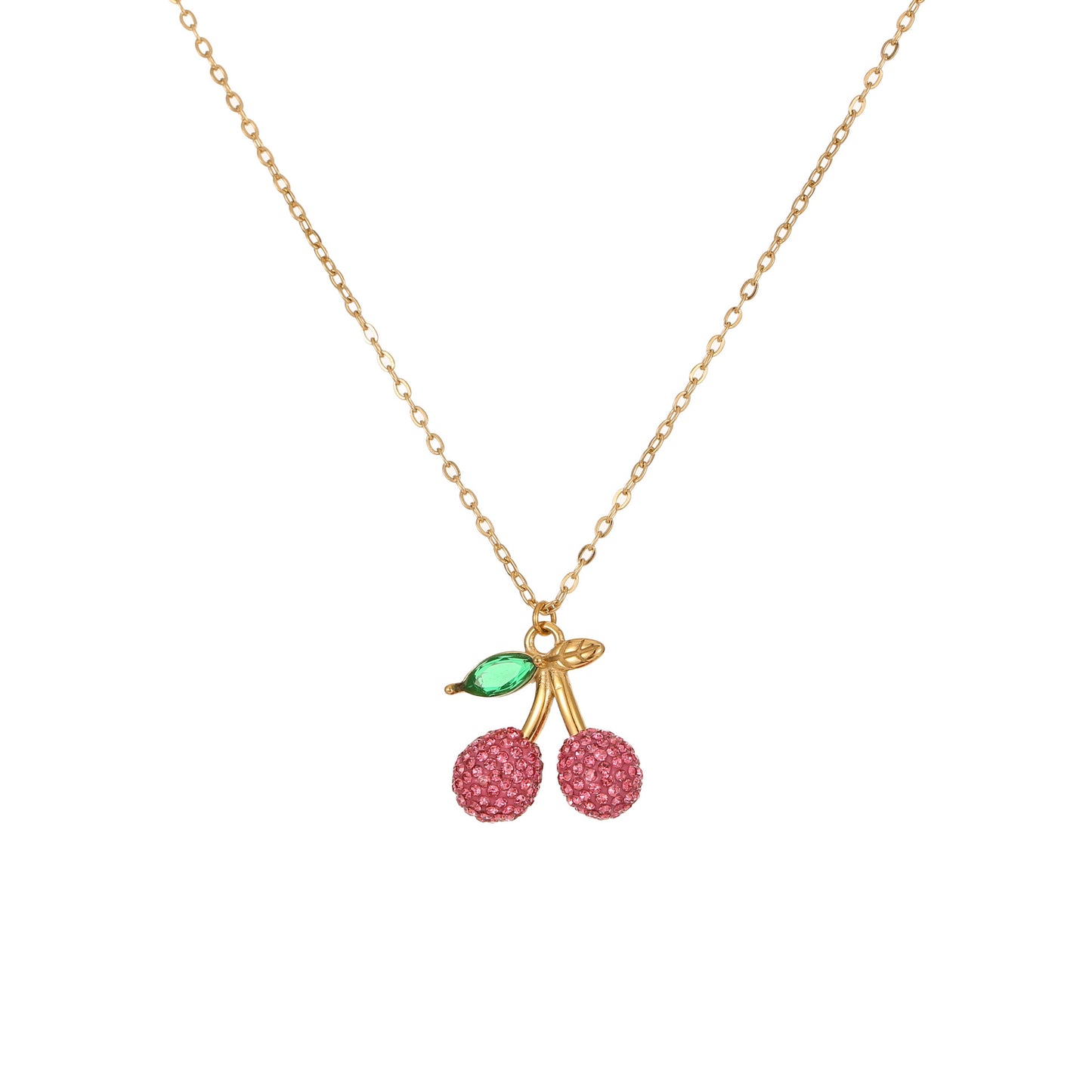 Collana con ciondolo a forma di ciliegia alla moda in acciaio inossidabile placcato oro 18 carati da donna, catena clavicola minimalista