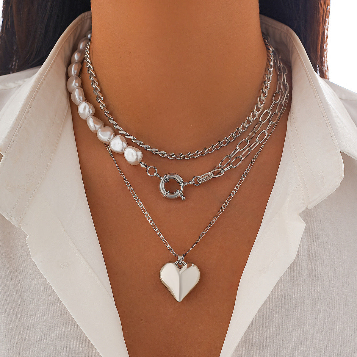 Luxury Elegant Multi-Layer Imitation Pearl Alloy Teardrop Pendant Necklace for Women