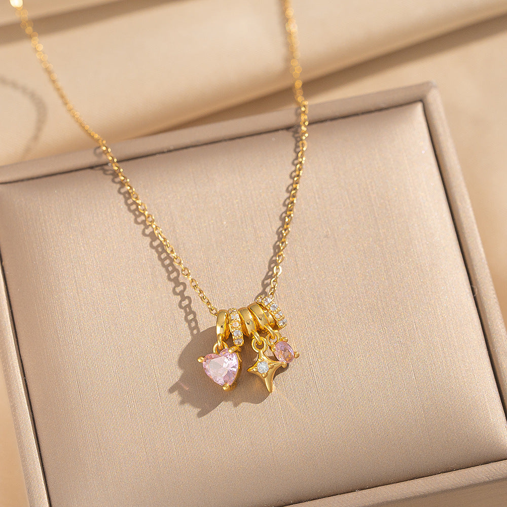 Collar Minimalista con Colgante de Ola y Geométrico para Mujer en Acero de Titanio con Chapado en Oro de 18K, Cadena Hipoalergénica para Clavícula con Motivos de Corazón y Lazo