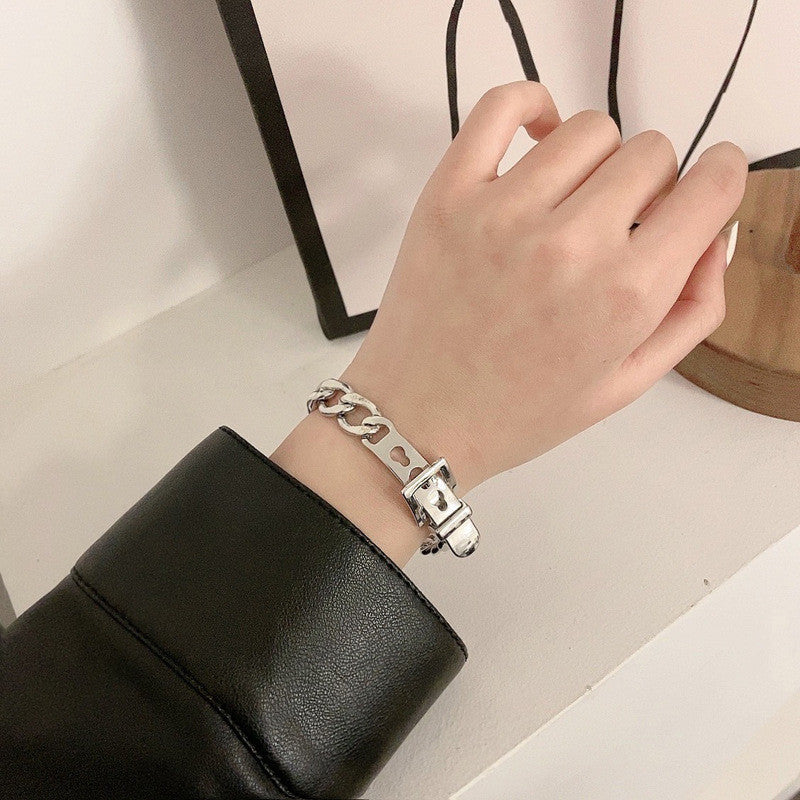 Minimalist Hip-hop Geometric Round Metal Handmade Cuban Link Chain Bracelet for Unisex