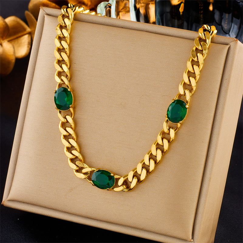 Collar Minimalista Vintage de Acero Inoxidable Multicapa con Incrustaciones de Pedrería y Diseño de Cadena Irregular para Mujer