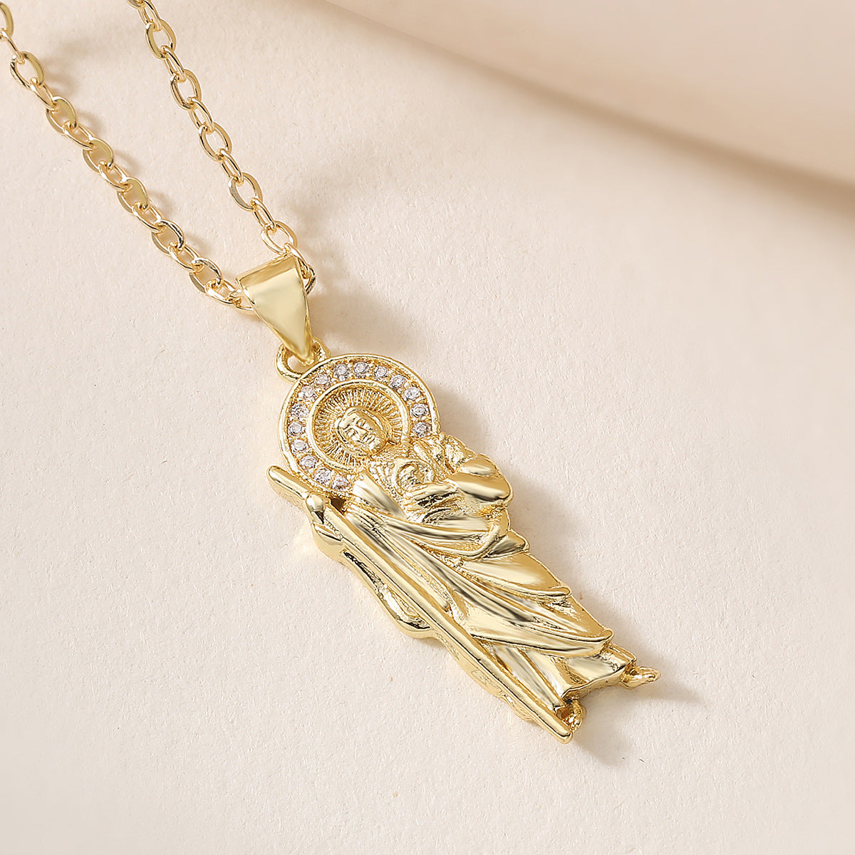 Minimalist 18K Gold Plated Brass Geometric Pendant with Cubic Zirconia for Women
