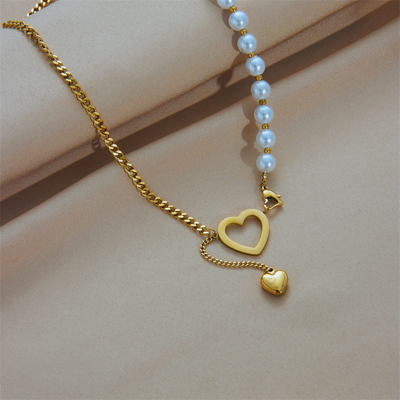 Collana Minimalista con Pendente a Cuore Irregolare in Acciaio al Titanio con Finitura Placcata per Donna