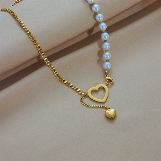 Collana Minimalista con Pendente a Cuore Irregolare in Acciaio al Titanio con Finitura Placcata per Donna