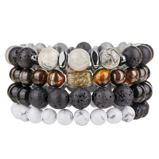Minimalist Geometric Round Obsidian Tiger Eye Handmade Beaded Bracelet Unisex