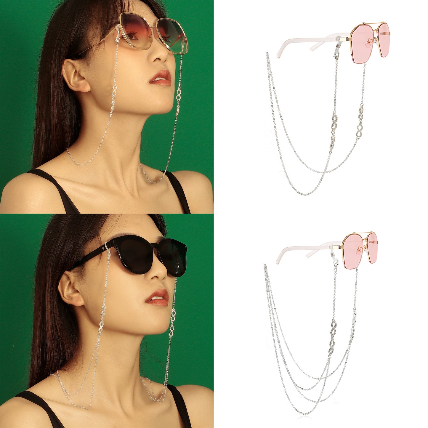 Minimalist Streetwear Rhinestone Infinity Shape Metal Eyewear Chain