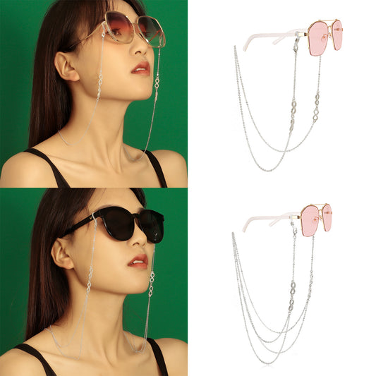 Minimalist Streetwear Rhinestone Infinity Shape Metal Eyewear Chain