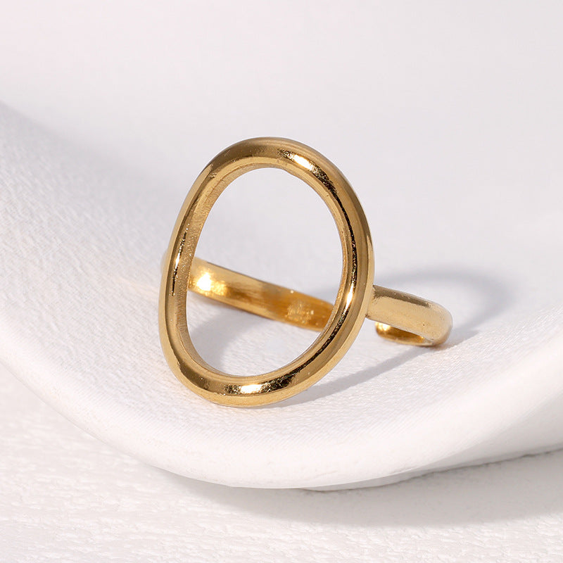 Minimalist Geometric Round Stainless Steel Ring for Women with Gold Plating and Adjustable Open Band