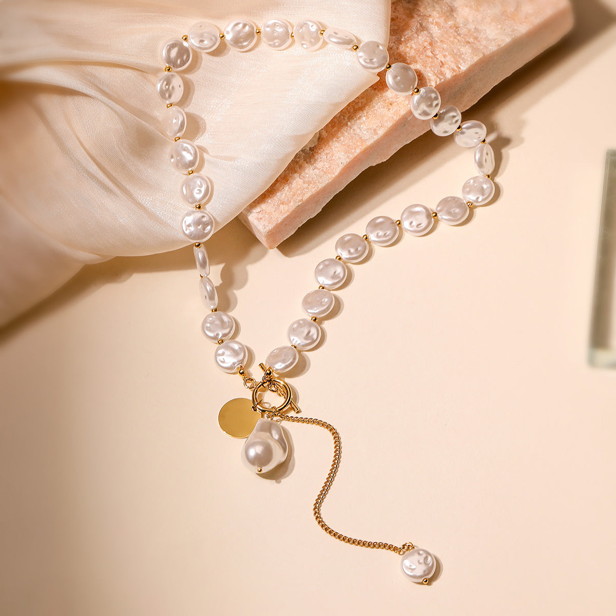 Minimalist Geometric Baroque Pearl Titanium Steel Necklace for Women