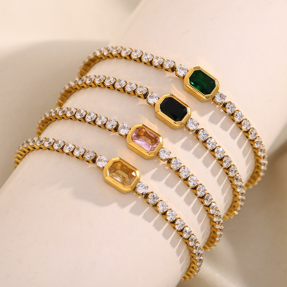 Minimalist Geometric Stainless Steel Plated 18K Gold 3mm Zirconia Bracelet for Women