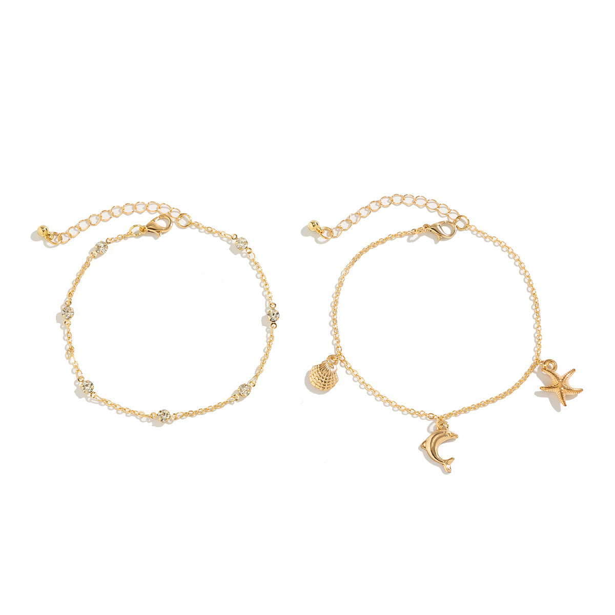 Tobillera Bohemio de Aleación con Estrellas y Mariposas, Perla Simulada y Dijes de Delfín de Concha, Joyería de Pie Estilo Playero para Mujer