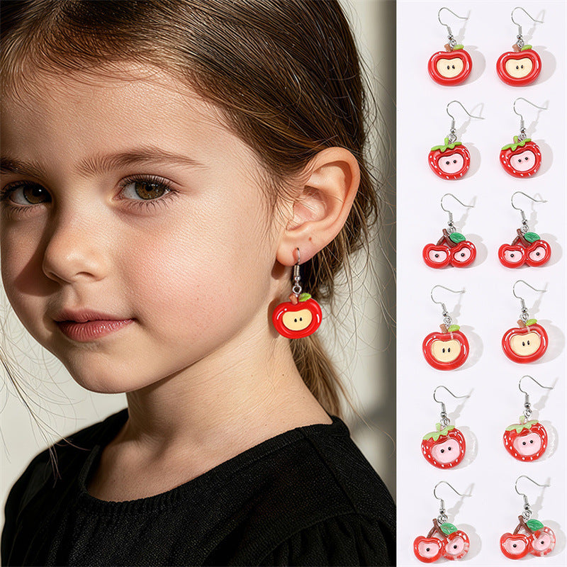 Orecchini a perno per bambini in resina plastica a forma di fiocco minimalista con design a frutta e petali a tema gelato colorato