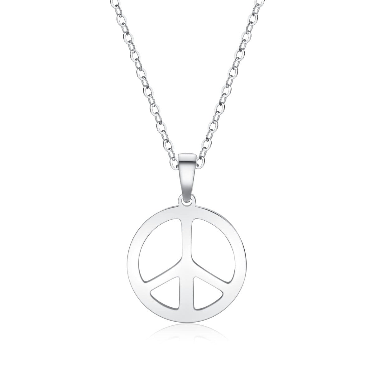 Hippie Style Peace Sign Pendant Necklace for Women in Stainless Steel with Plated Finish Geometric Design