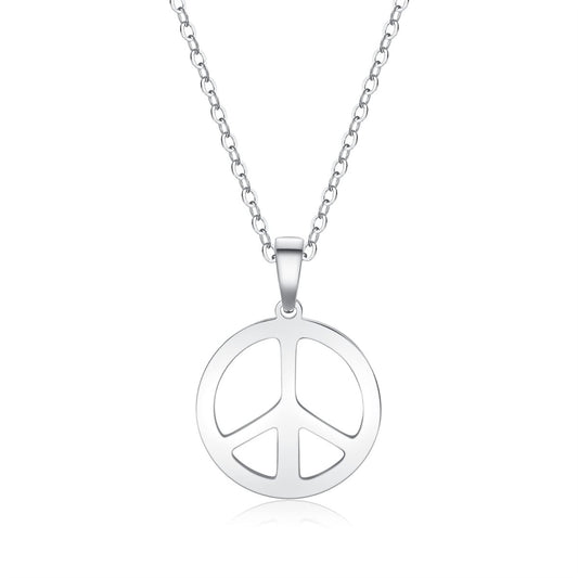 Hippie Style Peace Sign Pendant Necklace for Women in Stainless Steel with Plated Finish Geometric Design