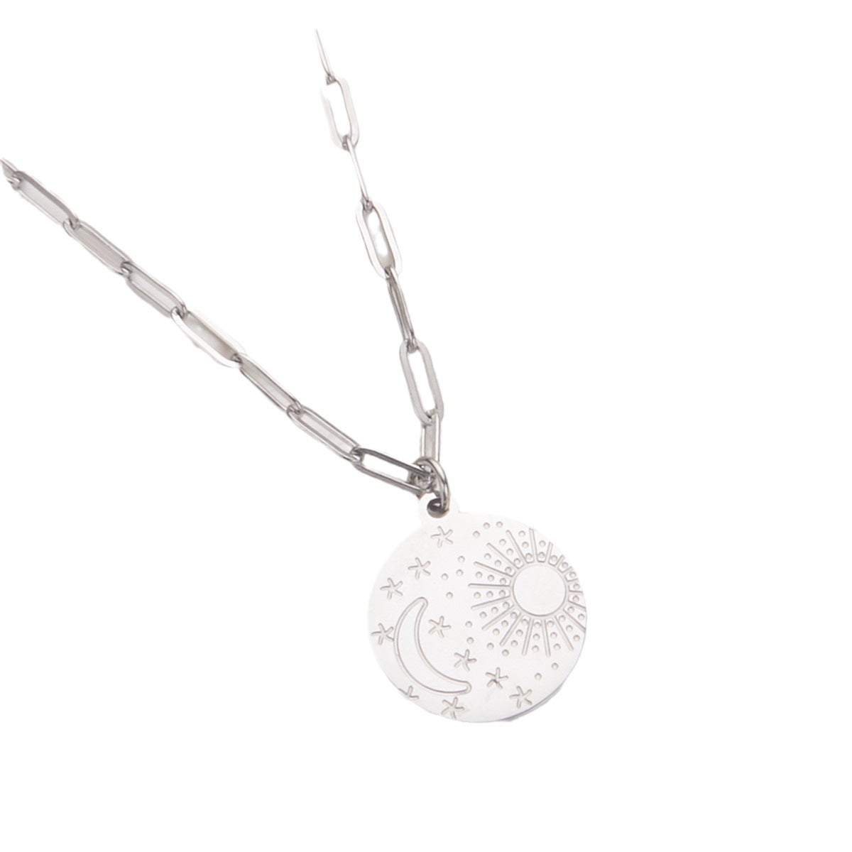 Minimalist Geometric Stainless Steel Polished Star Moon Sun Round Coin Pendant Necklace for Women
