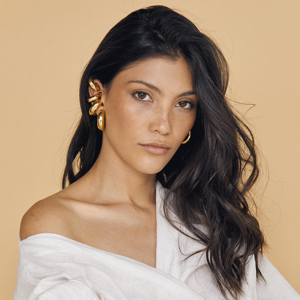 Orecchini a Cerchio da Donna a Cilindro Cavo in Acciaio Inossidabile Placcato Oro 18K, Design Geometrico di Tendenza