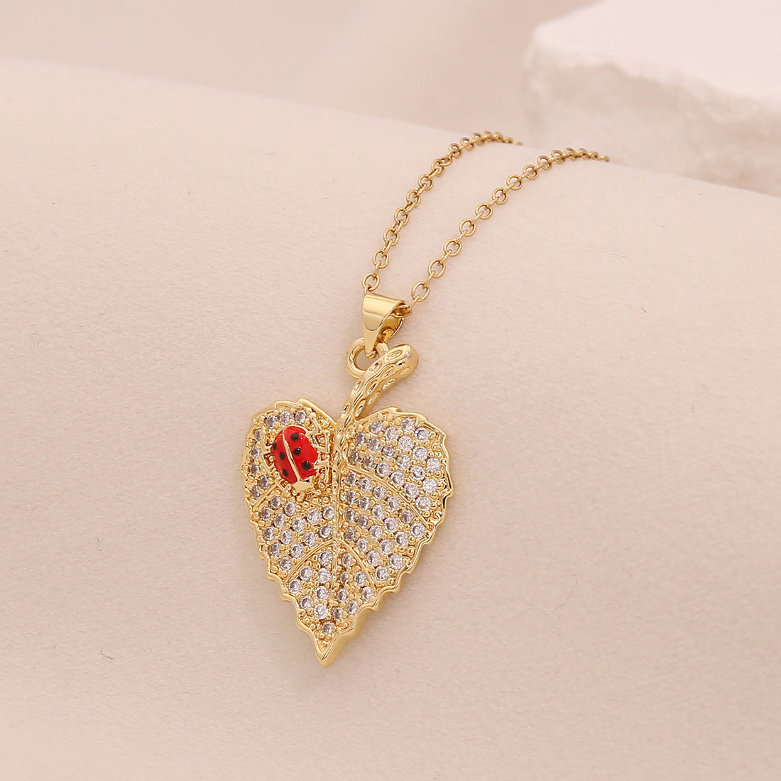 Cute Ladybug Pendant Necklace in Copper with Micro-Paved Zirconia, Enamel Finish, O-Chain, Animal-Themed Jewelry for Women