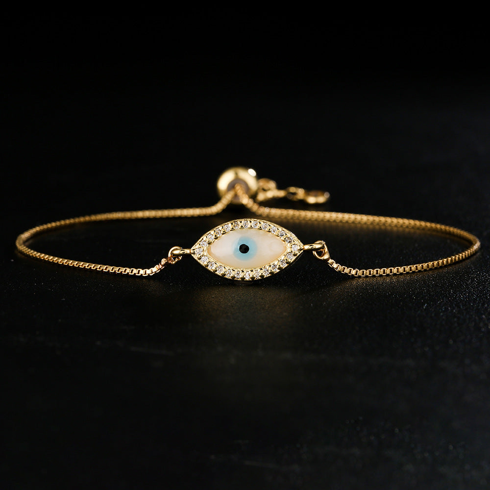 Minimalist Geometric Evil Eye Bracelet Copper 18K Gold Plated Rhinestone Enamel Adjustable Women Jewelry