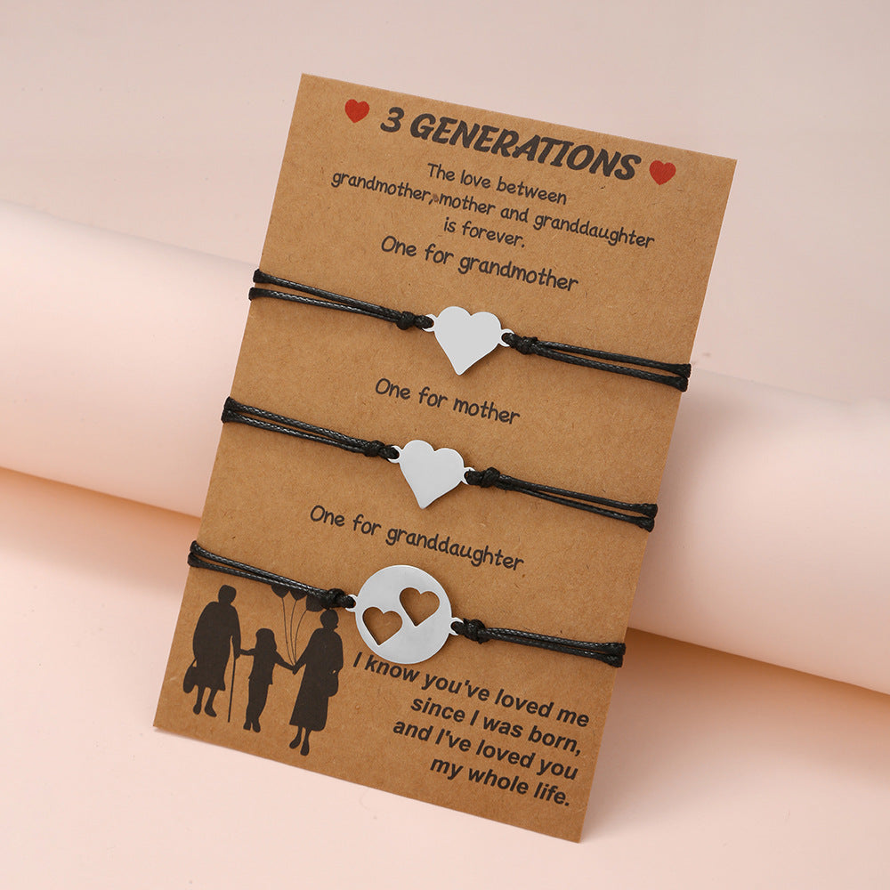 Hollow Heart Geometric Stainless Steel Bracelet Set
