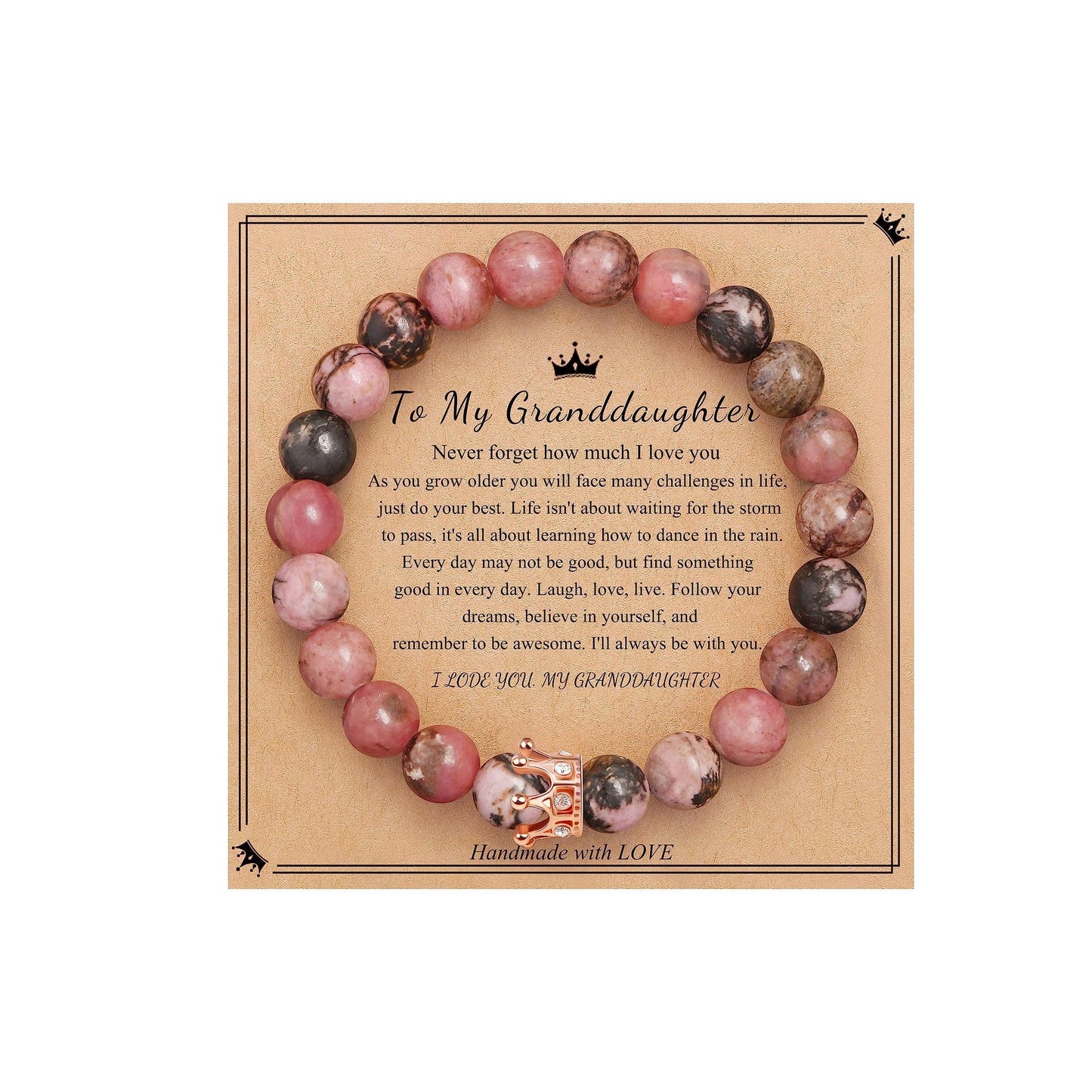 Elegant Crown Brass Bracelet with Natural Agate and Rhodochrosite Beads for Women