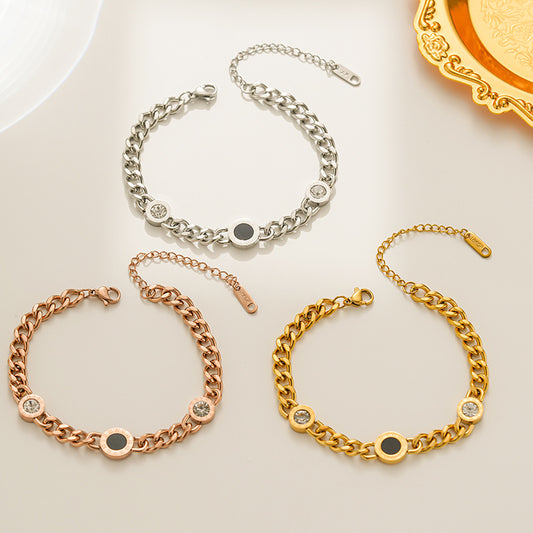 Minimalist Ins Style Personalized Letter Shape Titanium Steel Bracelet for Women with 18K Gold Plating