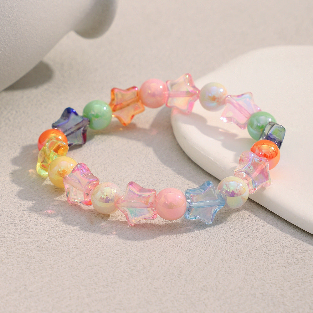 Fashionable Star-Shaped Acrylic Bracelet with Floral Pattern for Women, Handmade Colorful Bangle for Anniversary Gift