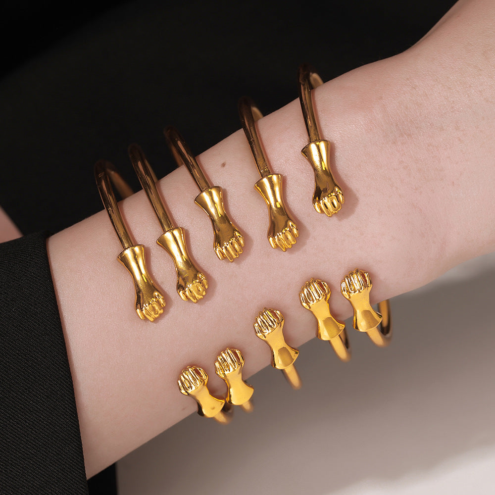 Hip-hop Punk Geometric Fist Plated Alloy Cuff Bracelet Set for Men and Women