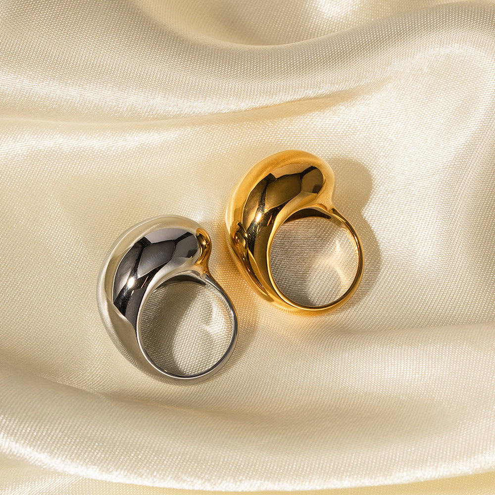 Anillo Cerrado de Acero Inoxidable con Baño de Oro de 18K de Diseño Geométrico y Moderno para Mujer