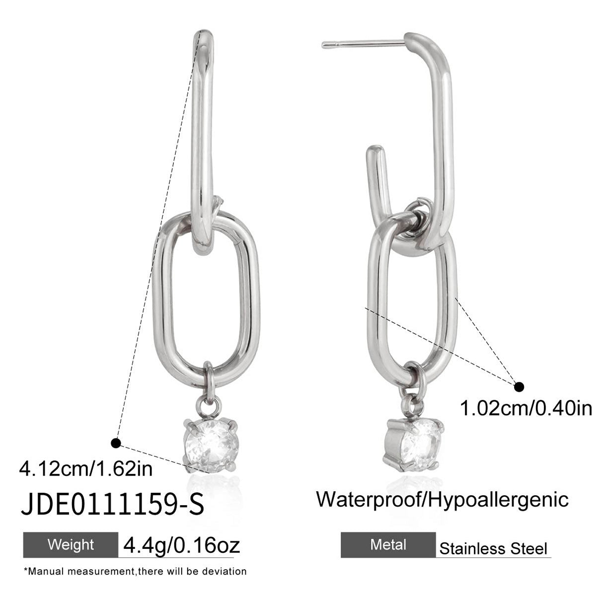 Minimalist Elegant Geometric Stainless Steel Plated Cubic Zirconia Earrings for Women