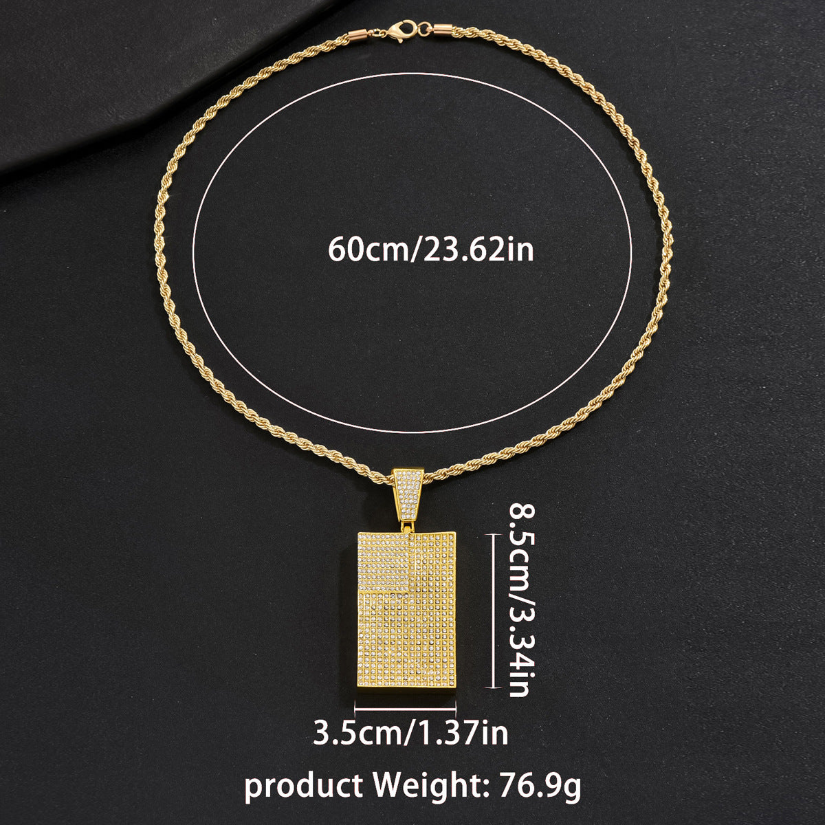 Hip Hop Style Square Pendant Necklace in Zinc Alloy with Rhinestone Inlay on Cuban Chain for Women