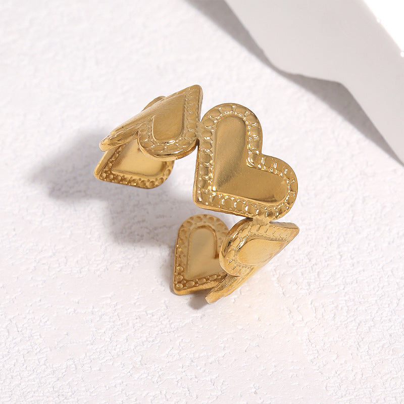Minimalist Sweet Heart Shaped Plated Stainless Steel Open Ring for Women