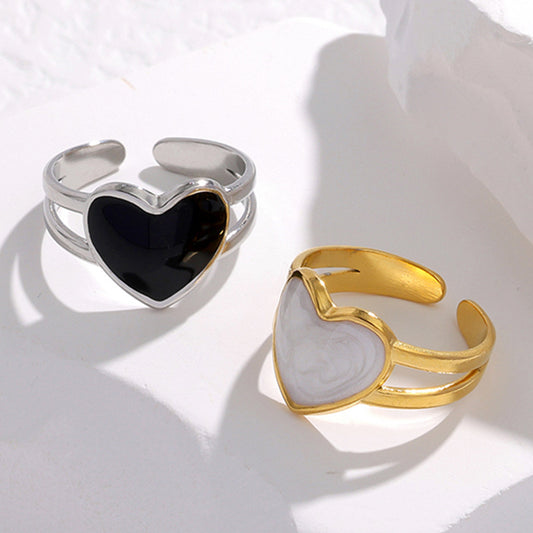 Anello a cuore aperto minimalista in acciaio inossidabile smaltato da donna, anello vintage francese per l'indice