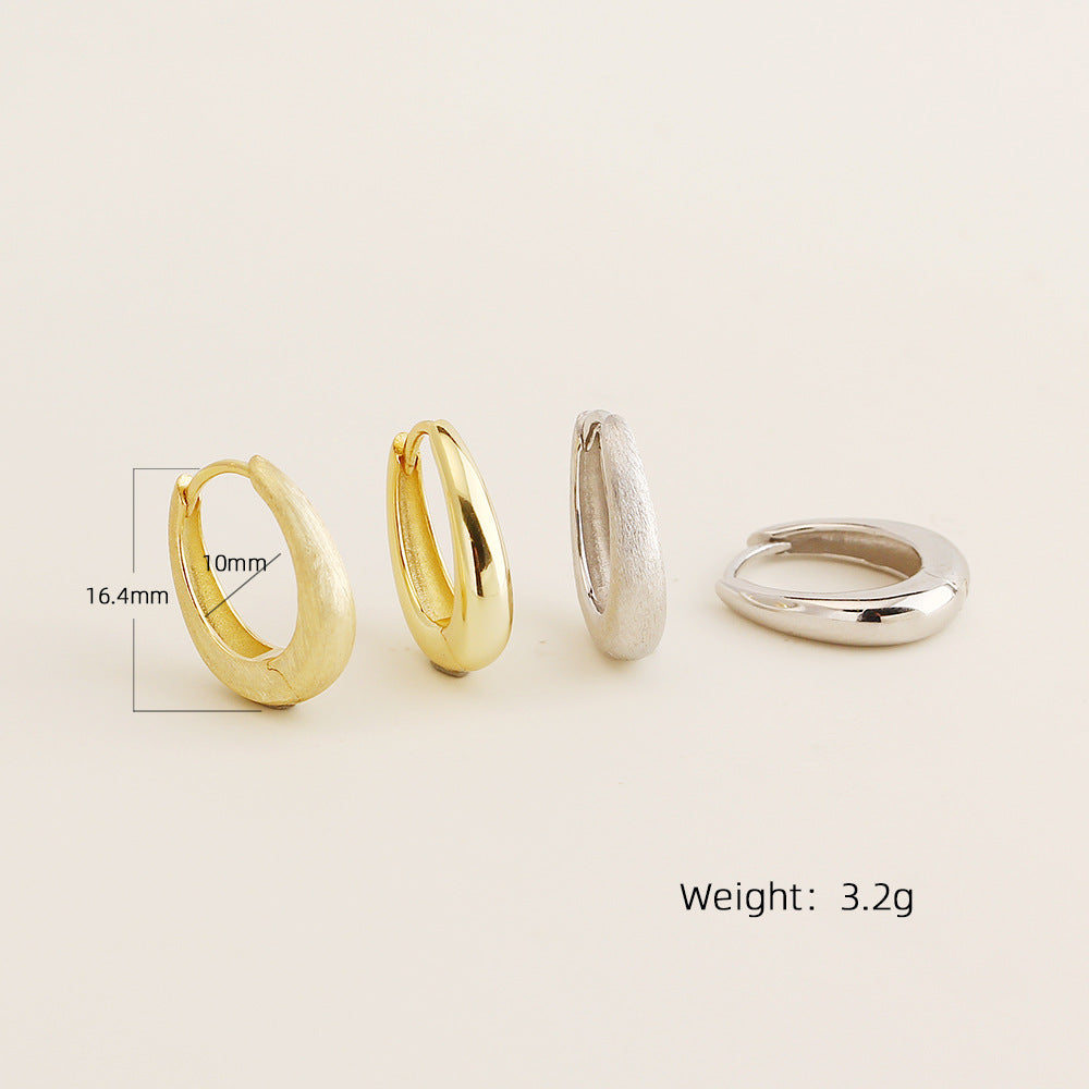 Pendientes de aro geométricos minimalistas de plata de ley 925 con acabado cepillado y pulido para mujer