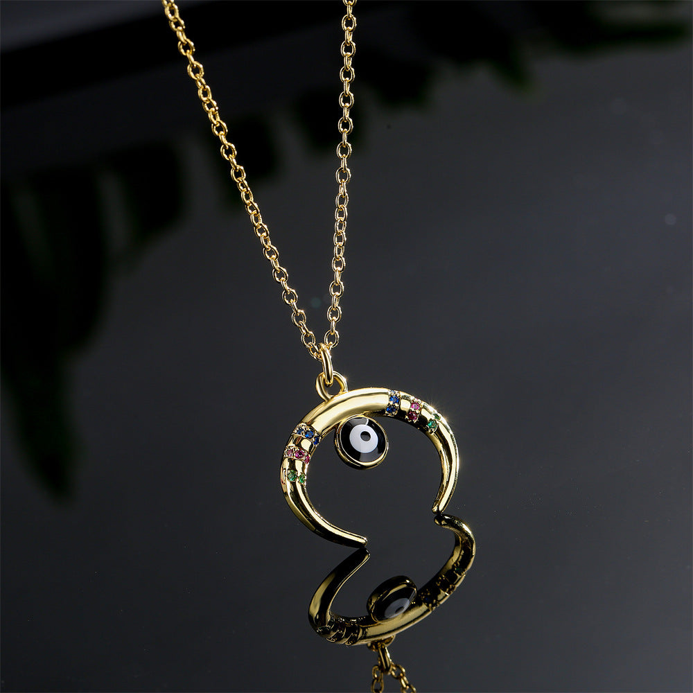 Geometric Evil Eye Pendant Necklace in Copper with 18K Gold Plating and Zircon Inlay