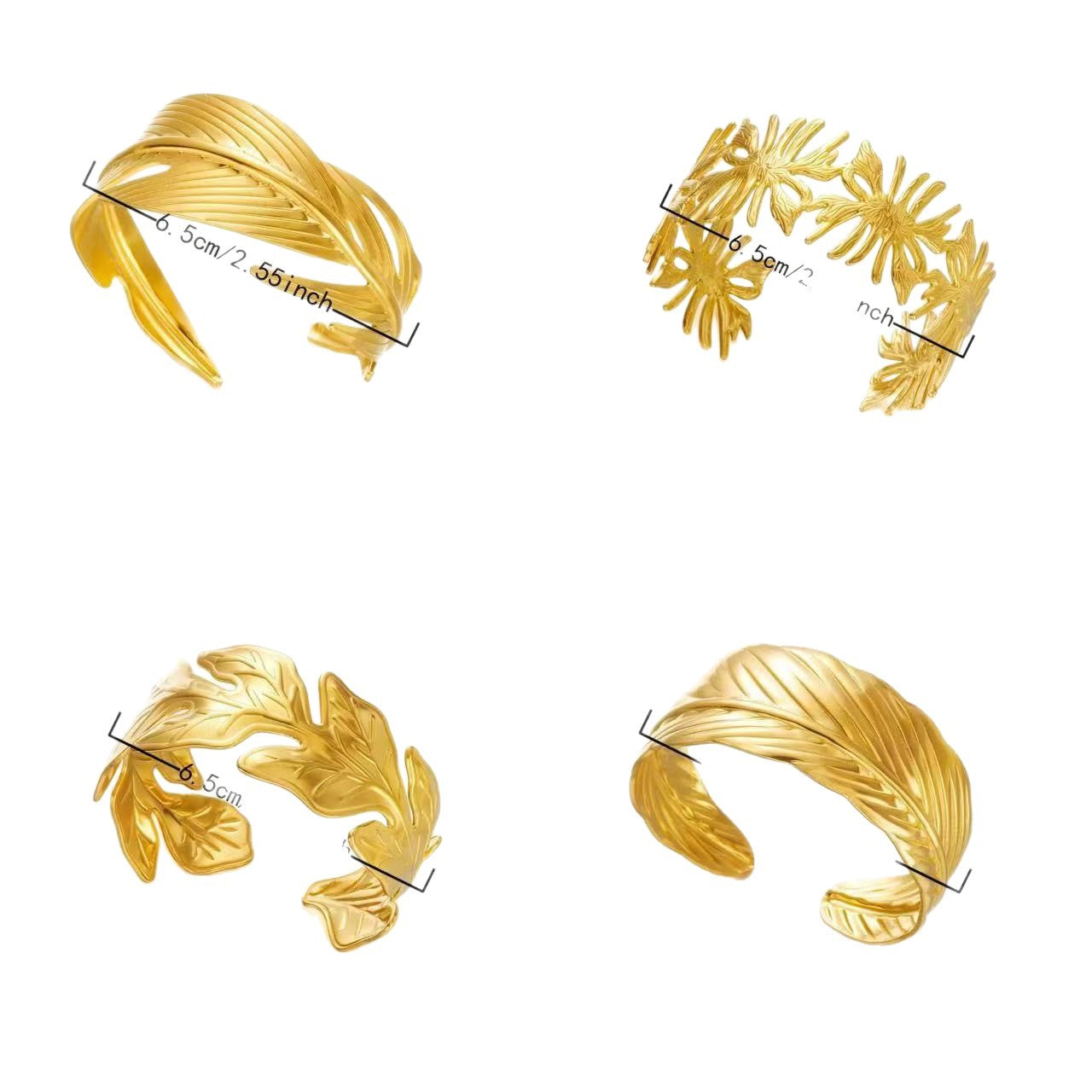 Fashion Geometric Textured Wave Pattern Plated Stainless Steel Wide Open Cuff Bracelet for Women