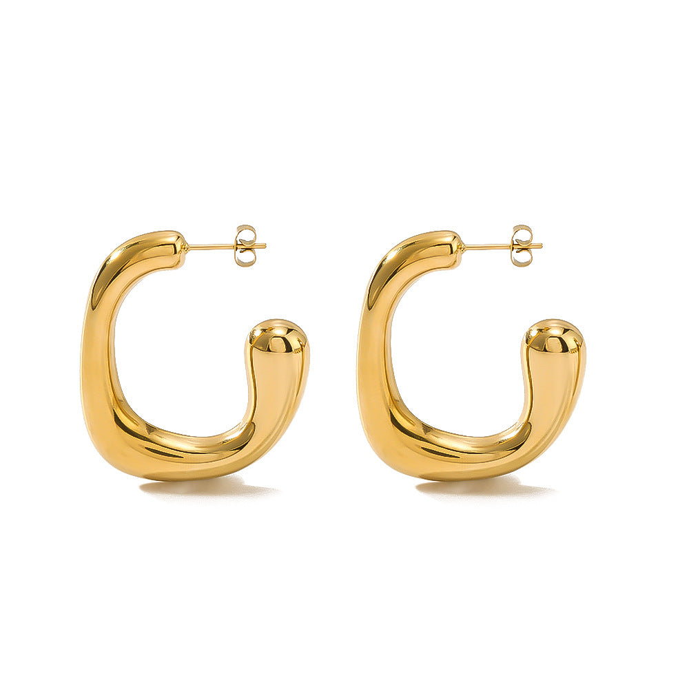 Minimalist Geometric C-Shaped Stainless Steel Hypoallergenic Earrings with 18K Vacuum Plating