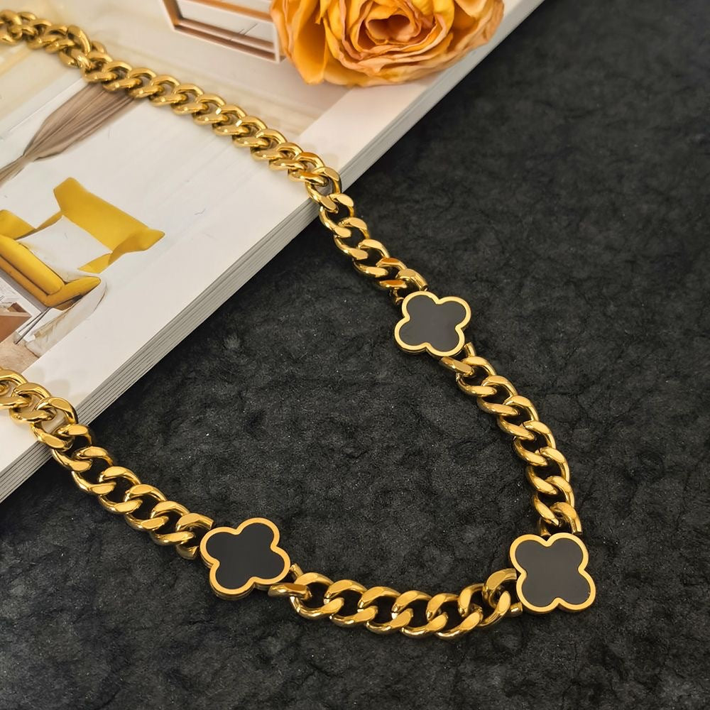 Vintage Luxury Gold Plated Titanium Steel Floral Pendant Necklace for Women