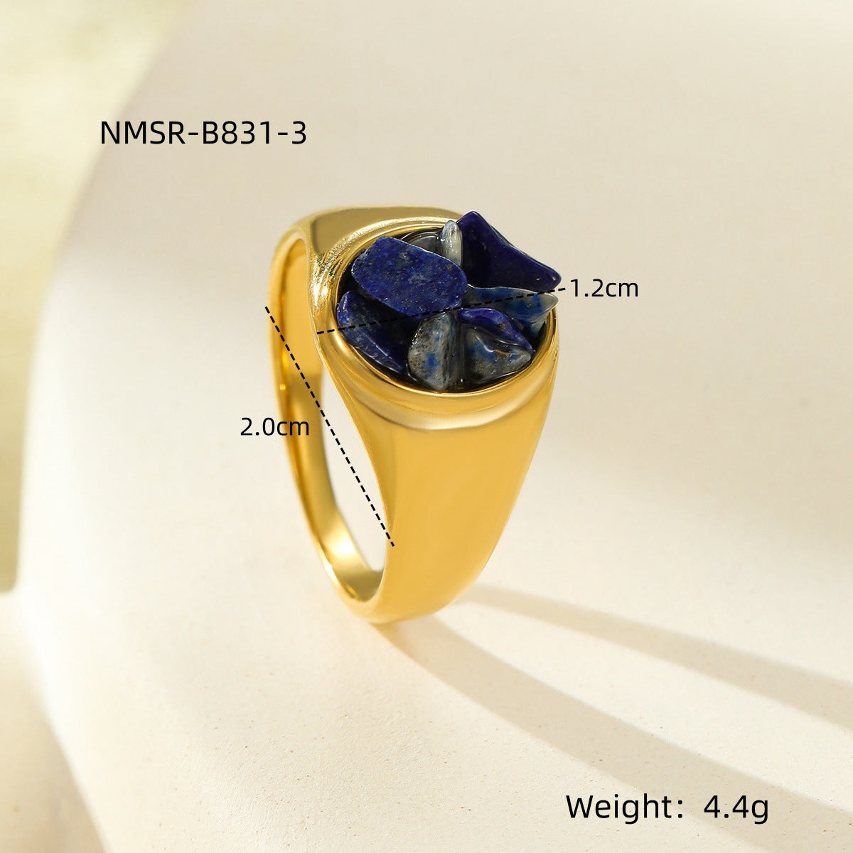 Fashionable Minimalist Round Stainless Steel Ring with Natural Stone Inlay for Women, Hypoallergenic and Fade-Resistant