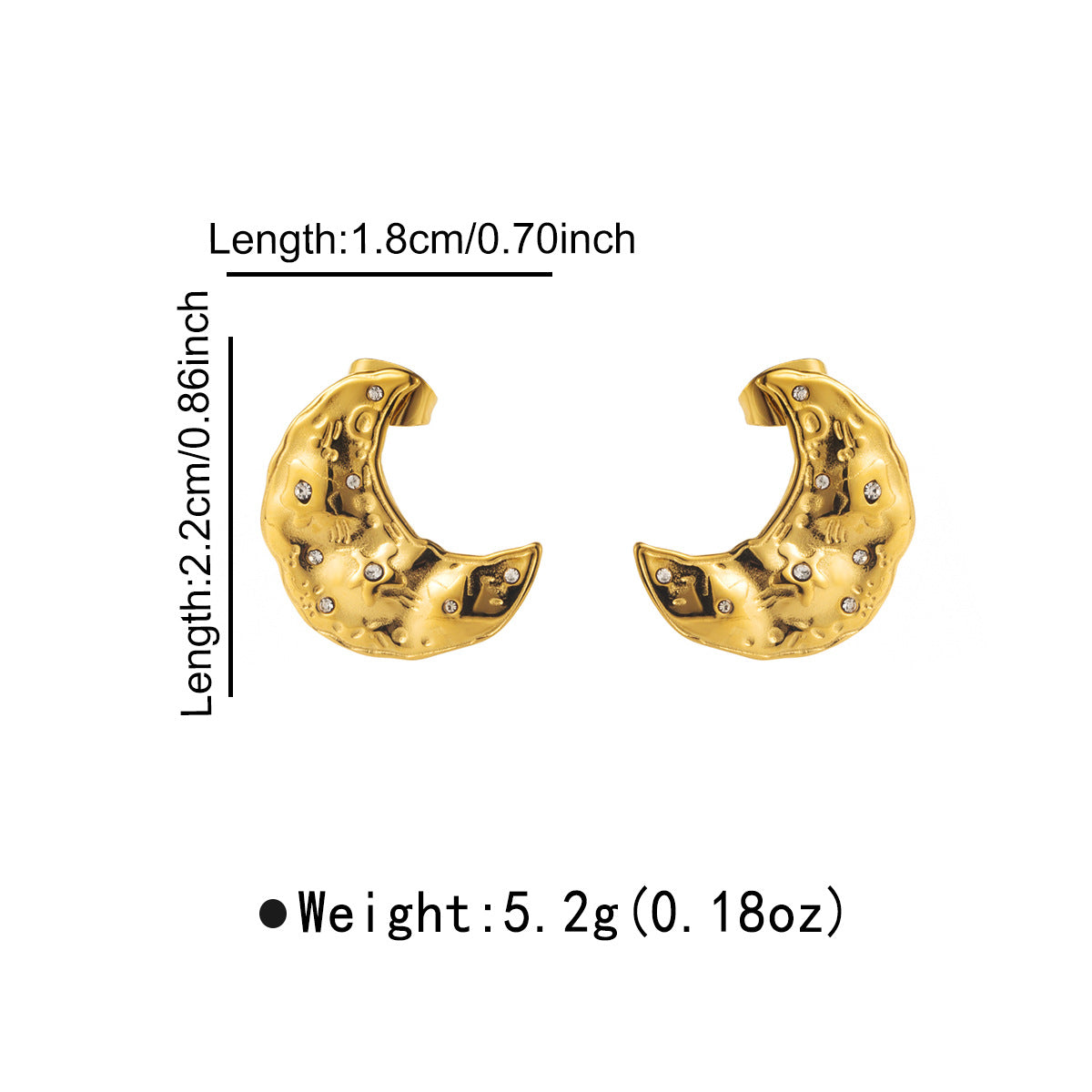 Pendientes minimalistas de acero inoxidable con luna geométrica y motivos florales con baño de oro para mujer