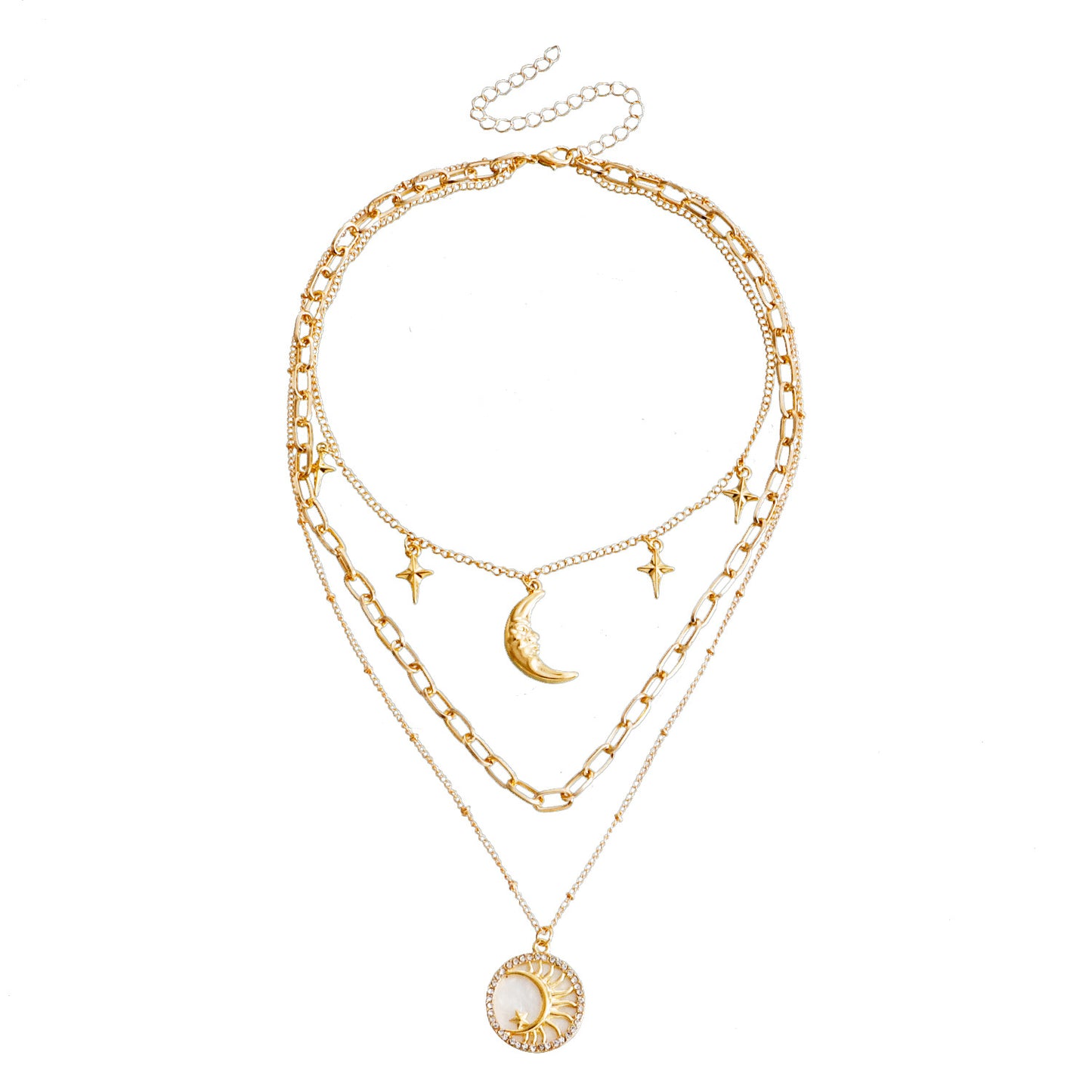 Casual Alloy Star Moon Pendant Necklace with Singapore Chain