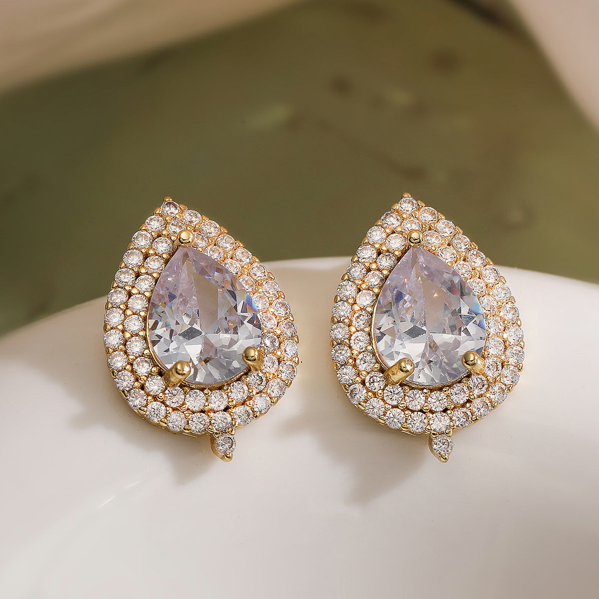 Minimalist Geometric Drop Earrings for Women in Copper with Micro-Pave Zirconia, Irregular Shape Design