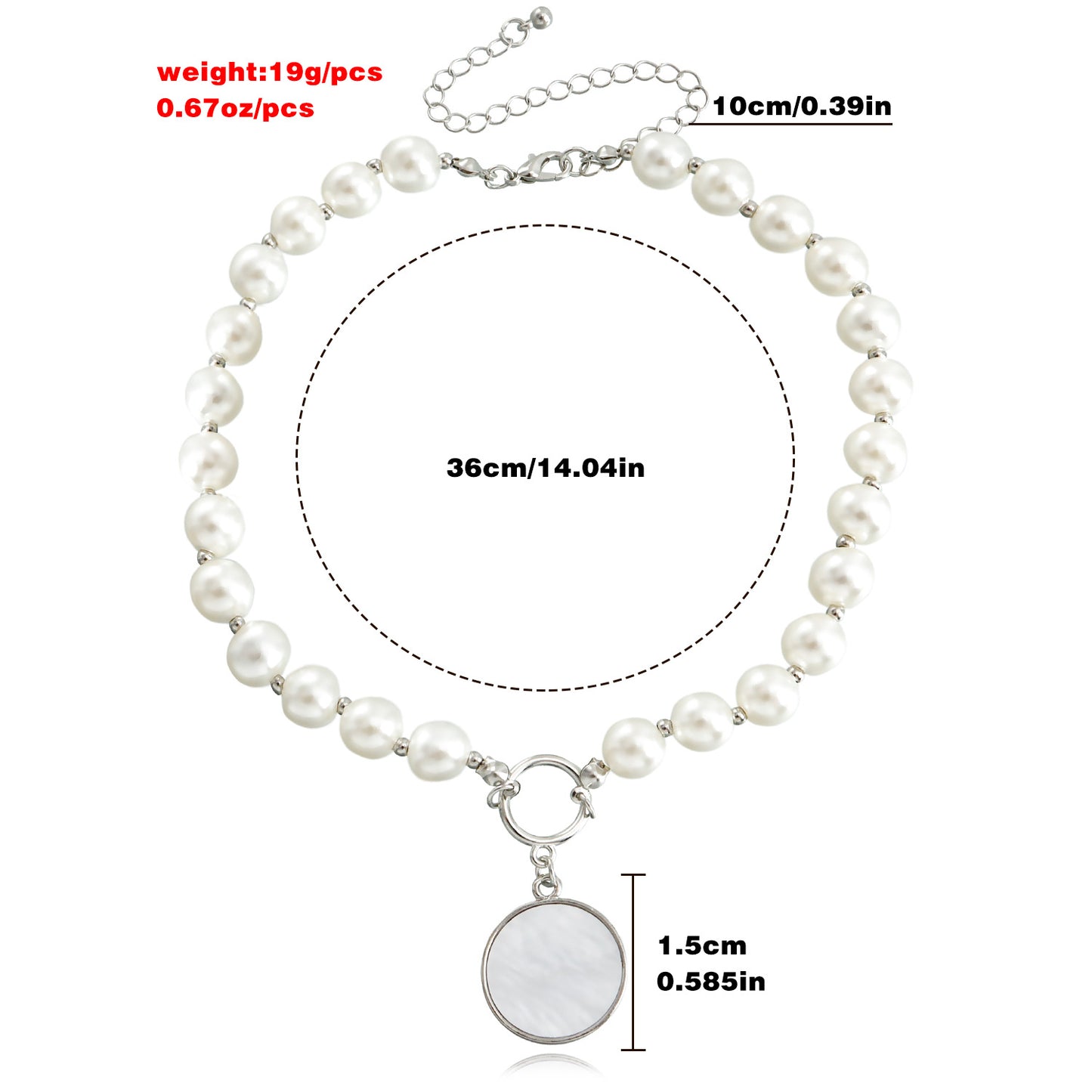 Fashionable OL Style Geometric Circle White Mother-of-Pearl Pendant Necklace for Women with Alloy Base and Electroplated Finish