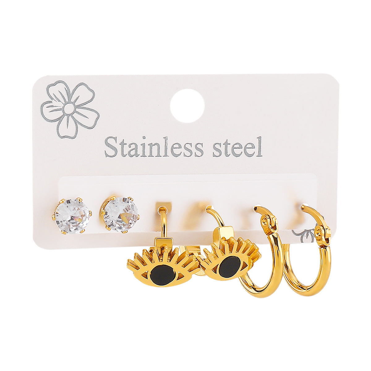 Ethnic Vintage Style Geometric Stainless Steel Earrings Set with Eye Motif and Enamel Finish