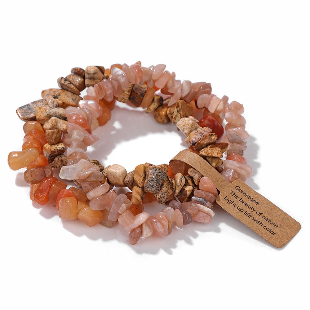 Vintage Geometric Gemstone Chip Beads Stretch Bracelet Set Unisex