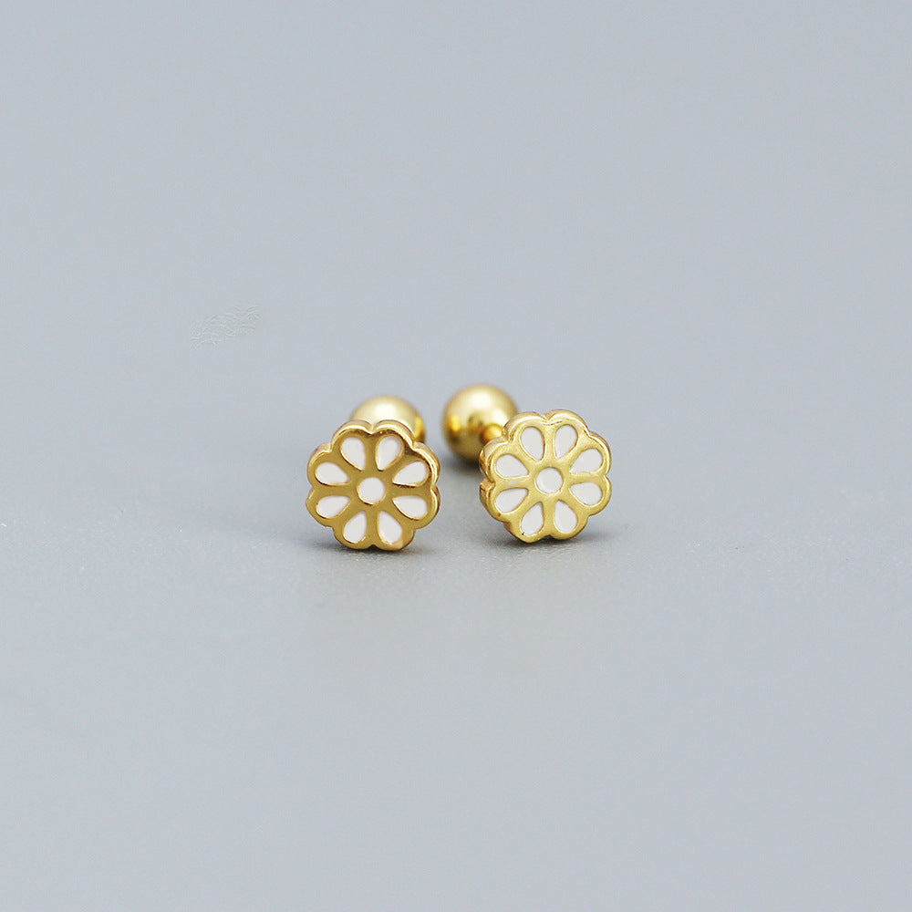 Minimalist Floral Earrings for Women in 925 Sterling Silver with Enamel Flower Design